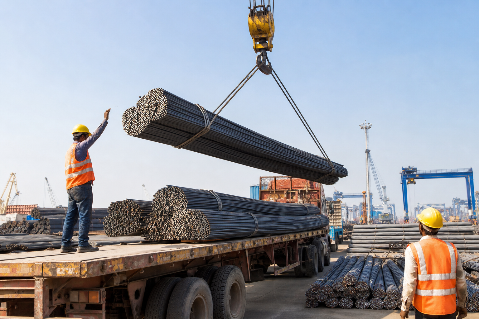 Steel loaded on truck for delivery